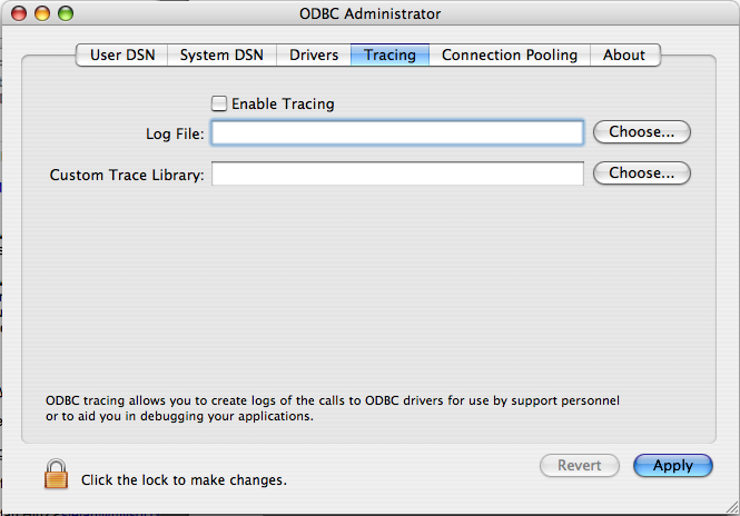 ODBC Administrator Tracing
                Dialog