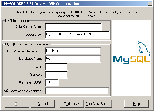 MySQL ODBC DSN
              Configuration Dialog